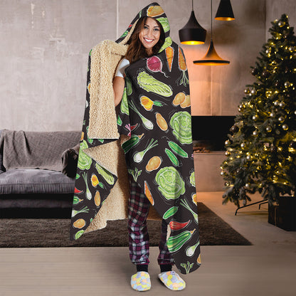 Fresh Vegetable Pattern Print Hooded Blanket