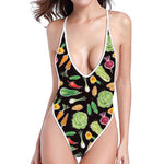 Fresh Vegetable Pattern Print One Piece High Cut Swimsuit