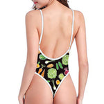 Fresh Vegetable Pattern Print One Piece High Cut Swimsuit