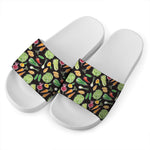 Fresh Vegetable Pattern Print White Slide Sandals