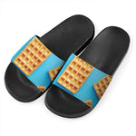 Fresh Waffles Print Black Slide Sandals