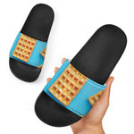 Fresh Waffles Print Black Slide Sandals