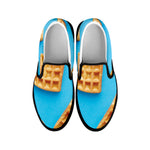 Fresh Waffles Print Black Slip On Shoes