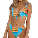Fresh Waffles Print Front Bow Tie Bikini