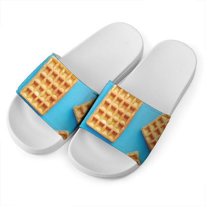 Fresh Waffles Print White Slide Sandals