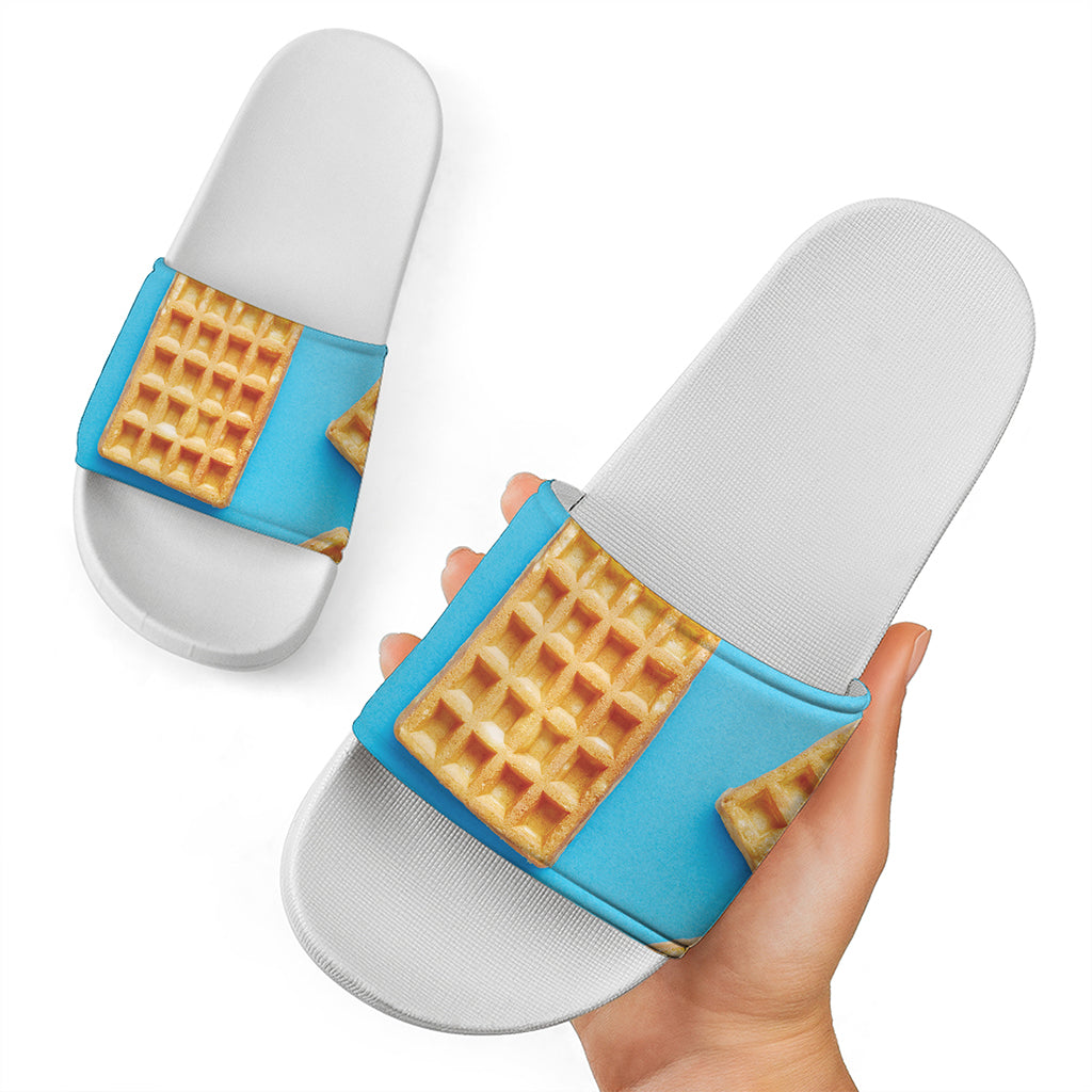 Fresh Waffles Print White Slide Sandals