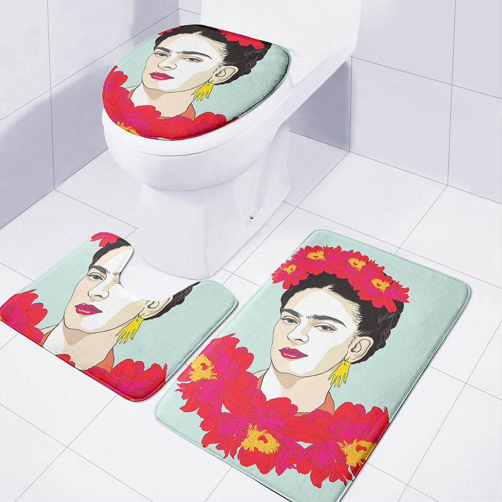 Frida Kahlo And Floral Print 3 Piece Bath Mat Set