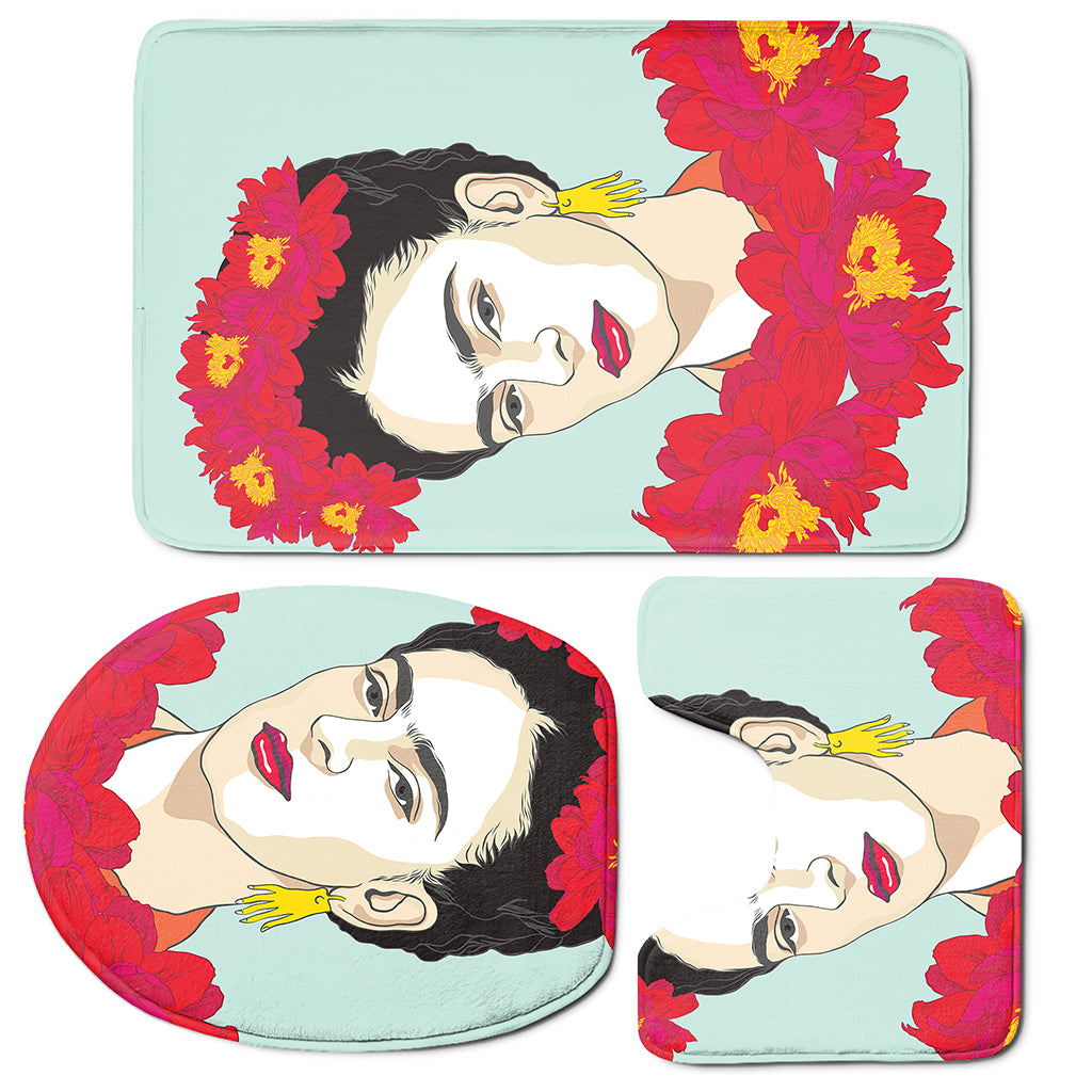 Frida Kahlo And Floral Print 3 Piece Bath Mat Set