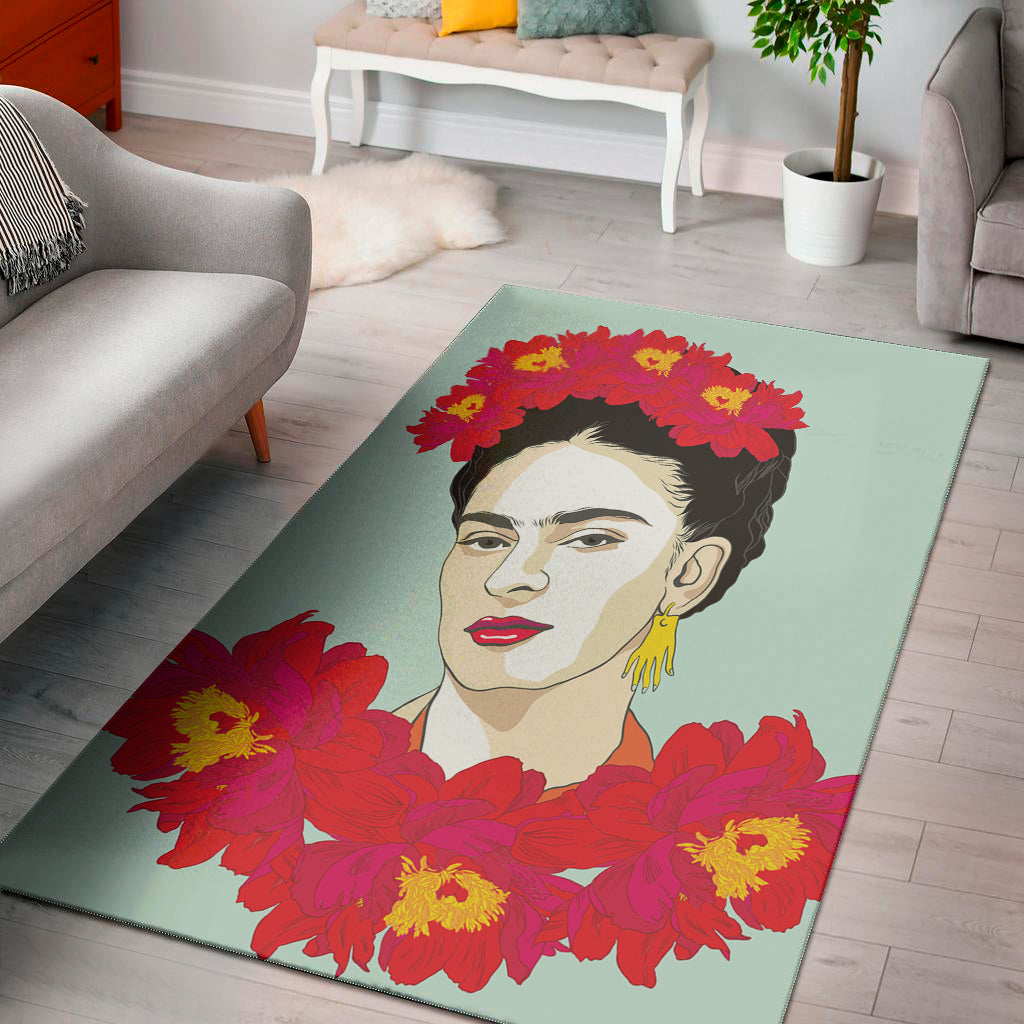 Frida Kahlo And Floral Print Area Rug