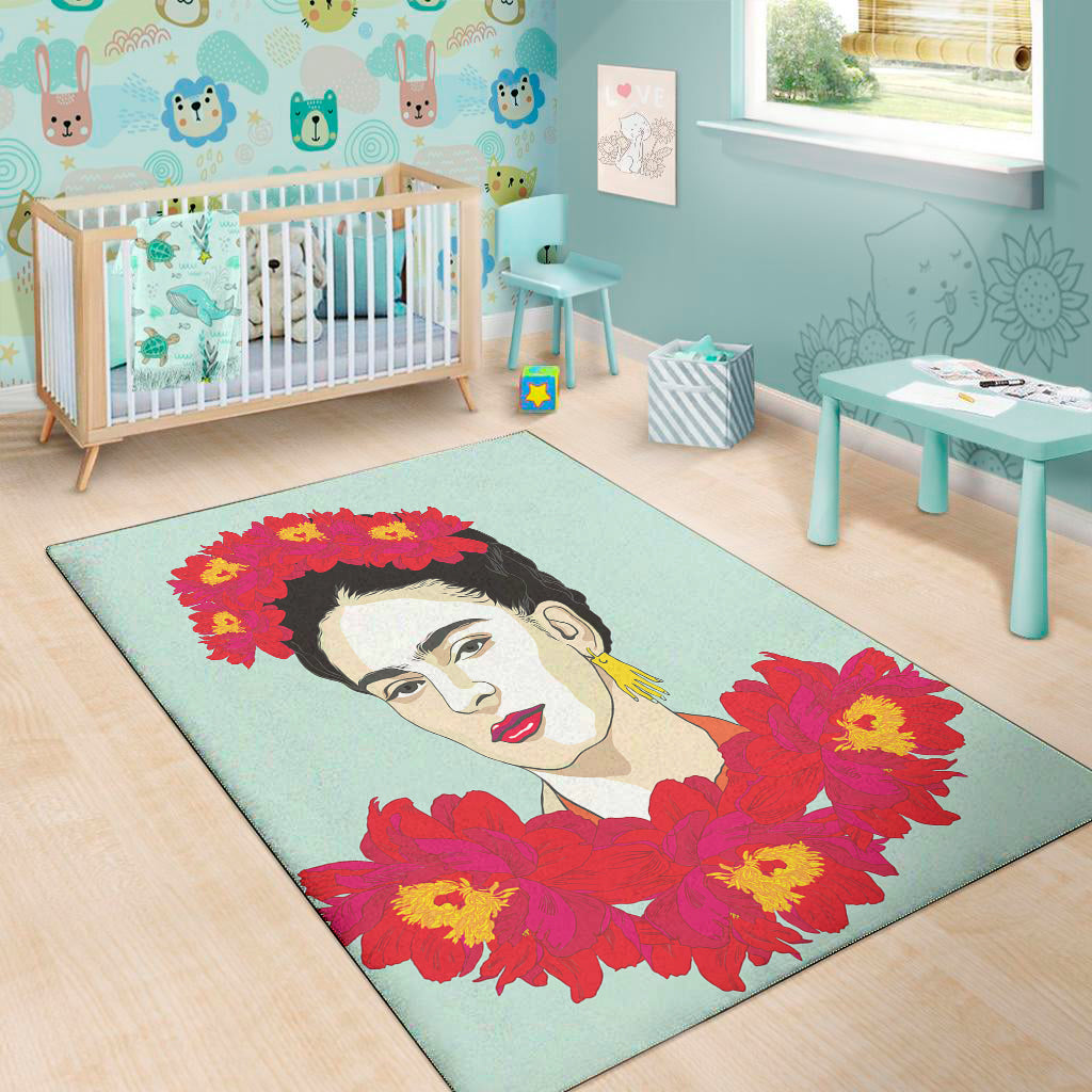 Frida Kahlo And Floral Print Area Rug