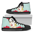 Frida Kahlo And Floral Print Black High Top Sneakers