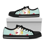 Frida Kahlo And Floral Print Black Low Top Shoes 
