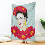 Frida Kahlo And Floral Print Blanket