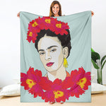 Frida Kahlo And Floral Print Blanket