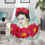 Frida Kahlo And Floral Print Blanket