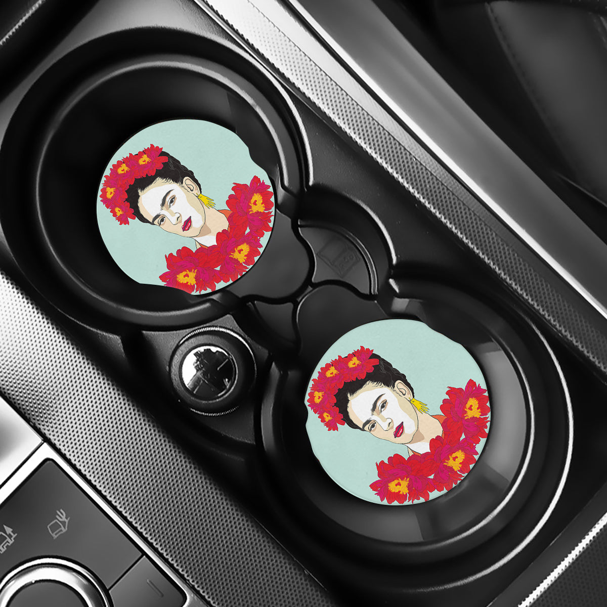 Frida Kahlo And Floral Print Car Coasters