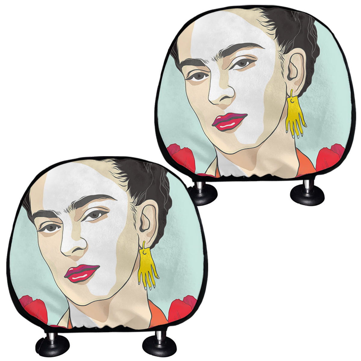 Frida Kahlo And Floral Print Car Headrest Covers