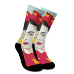 Frida Kahlo And Floral Print Crew Socks