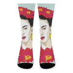 Frida Kahlo And Floral Print Crew Socks