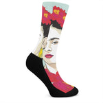 Frida Kahlo And Floral Print Crew Socks