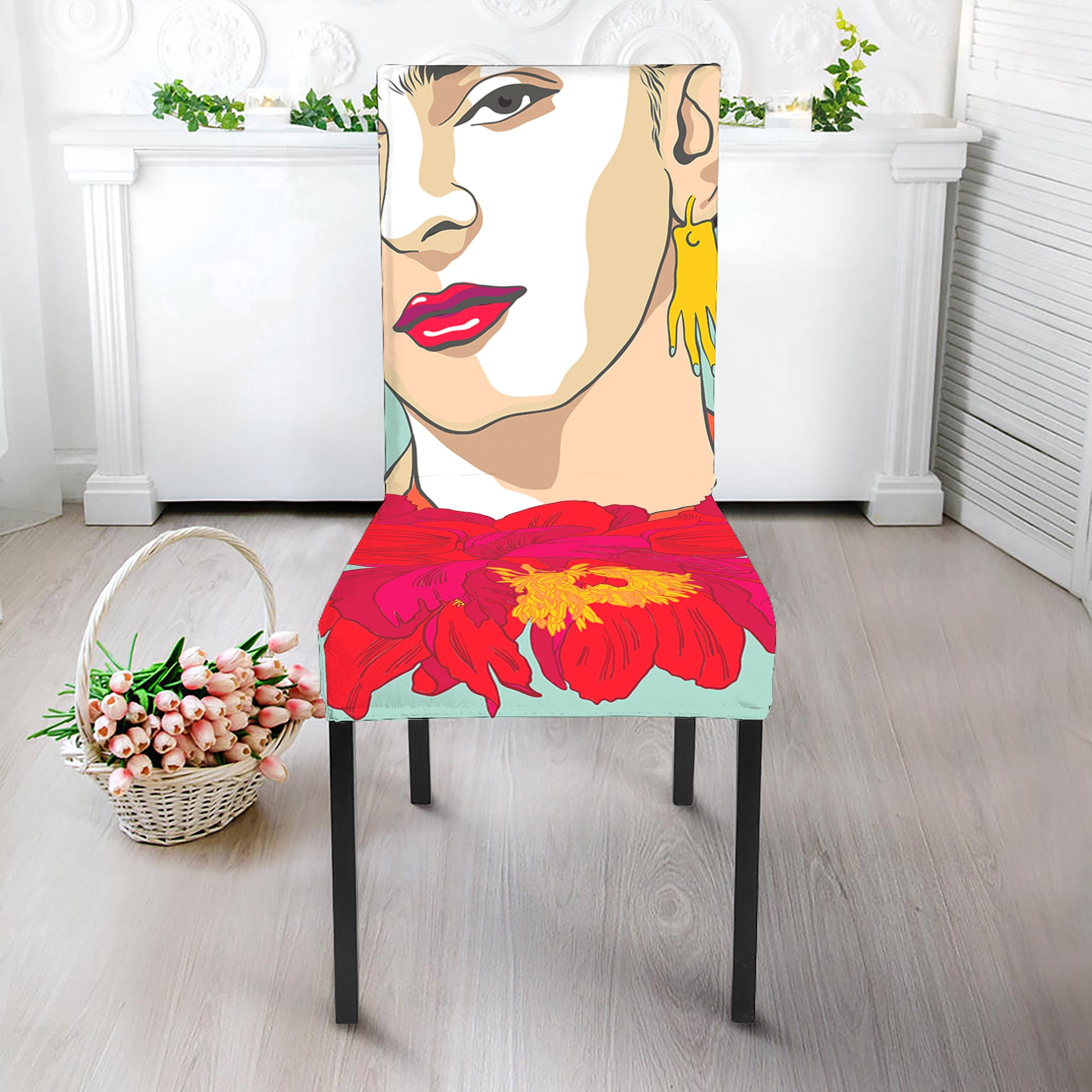 Frida Kahlo And Floral Print Dining Chair Slipcover