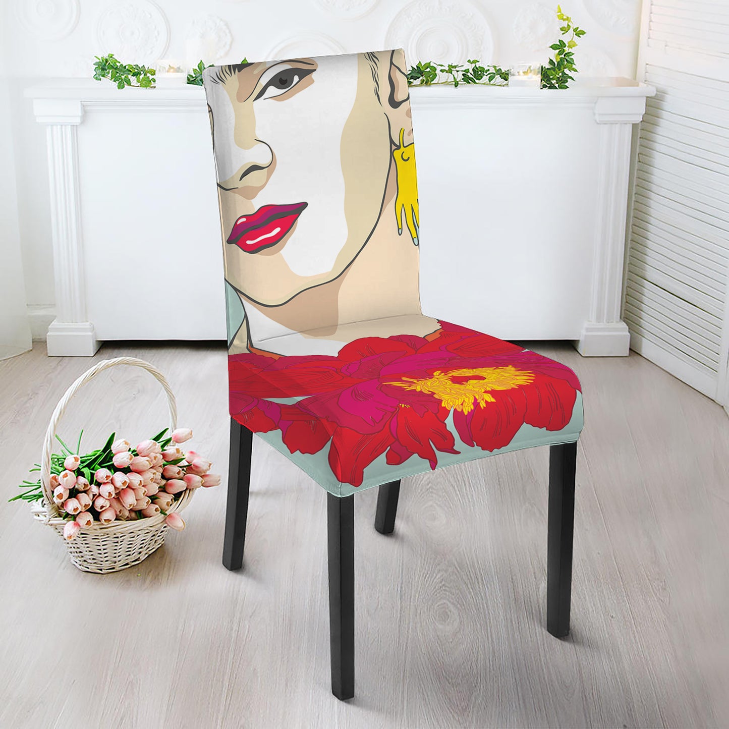 Frida Kahlo And Floral Print Dining Chair Slipcover