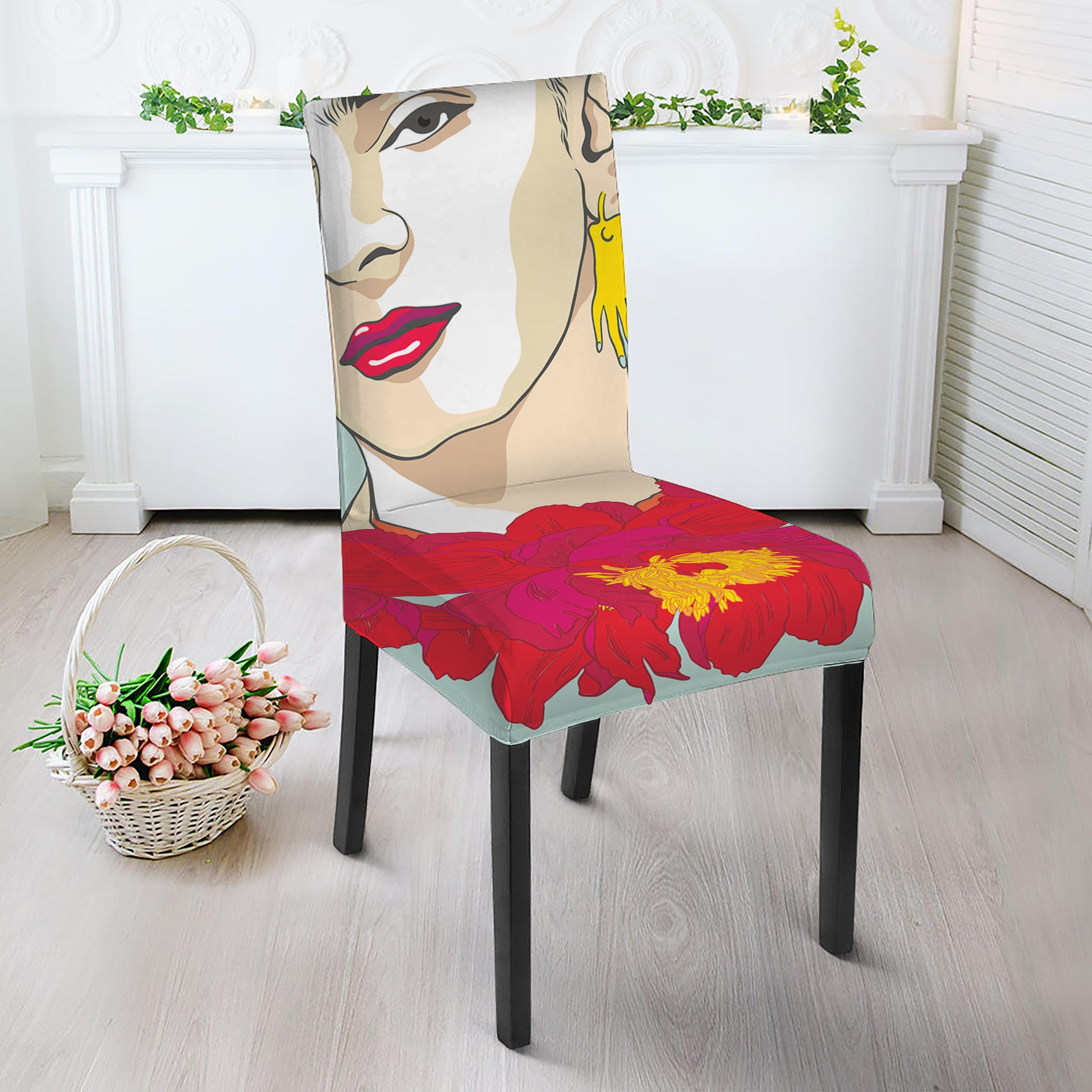 Frida Kahlo And Floral Print Dining Chair Slipcover