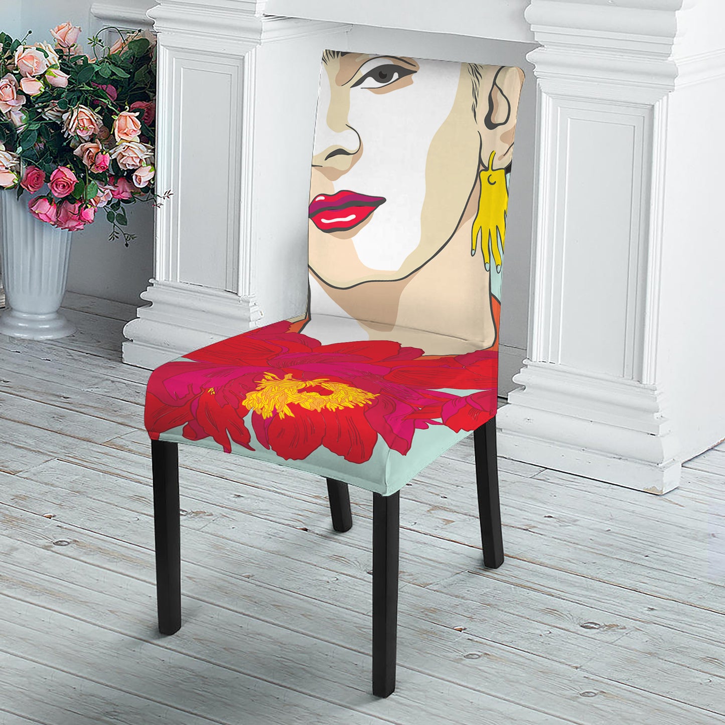 Frida Kahlo And Floral Print Dining Chair Slipcover