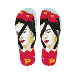 Frida Kahlo And Floral Print Flip Flops