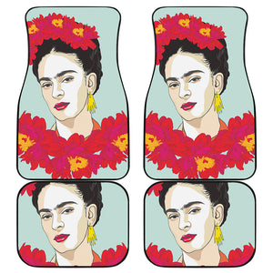 Frida Kahlo And Floral Print Front and Back Car Floor Mats