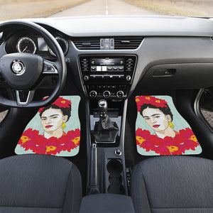 Frida Kahlo And Floral Print Front and Back Car Floor Mats