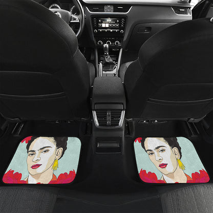 Frida Kahlo And Floral Print Front and Back Car Floor Mats