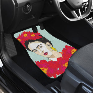 Frida Kahlo And Floral Print Front and Back Car Floor Mats