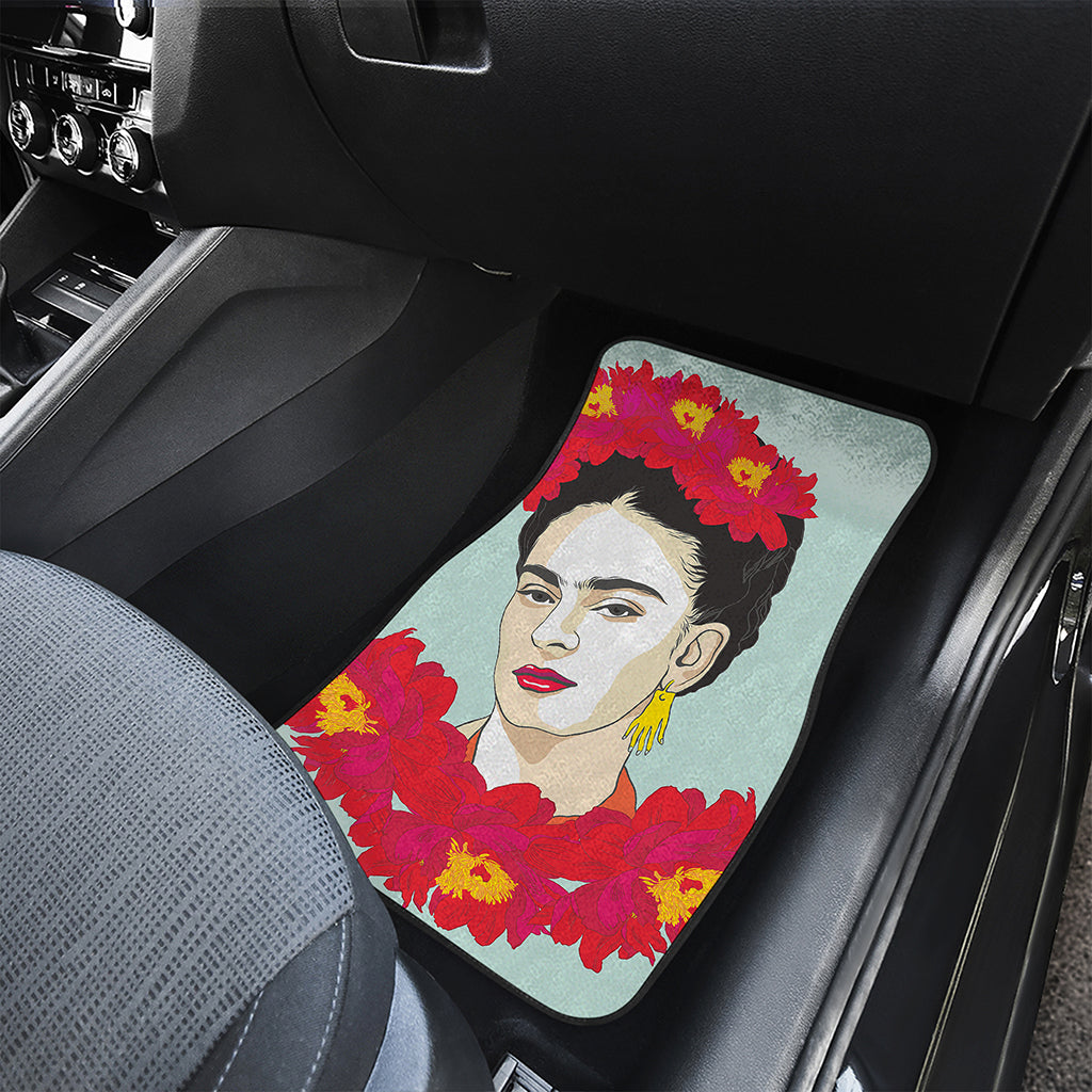 Frida Kahlo And Floral Print Front and Back Car Floor Mats