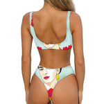 Frida Kahlo And Floral Print Front Bow Tie Bikini