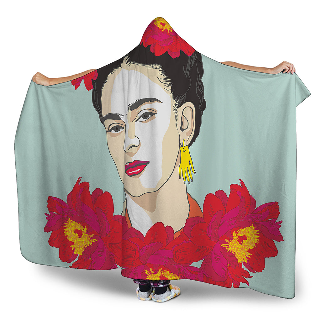 Frida Kahlo And Floral Print Hooded Blanket