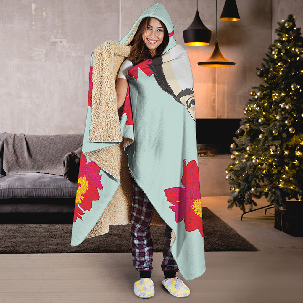 Frida Kahlo And Floral Print Hooded Blanket