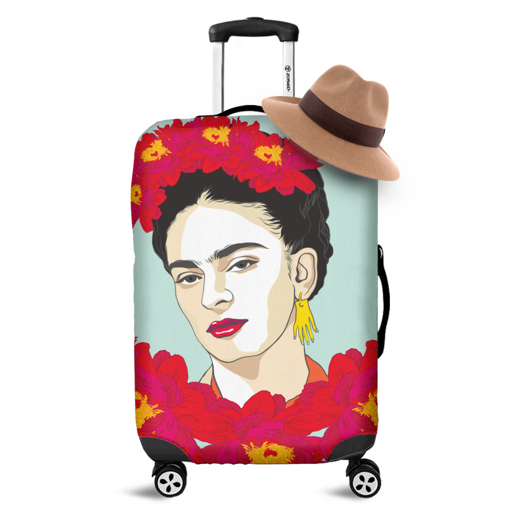 Frida Kahlo And Floral Print Luggage Cover