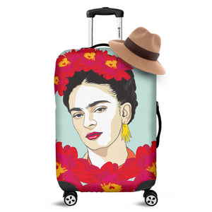 Frida Kahlo And Floral Print Luggage Cover