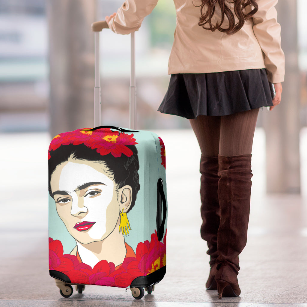 Frida Kahlo And Floral Print Luggage Cover