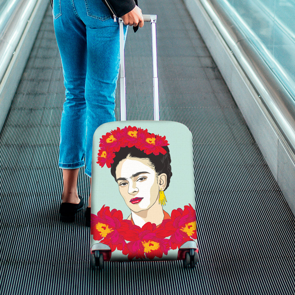 Frida Kahlo And Floral Print Luggage Cover