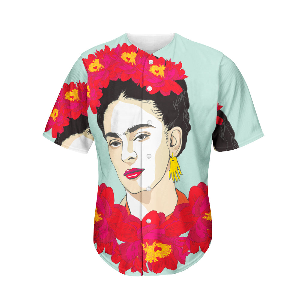 Frida Kahlo And Floral Print Men's Baseball Jersey