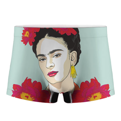 Frida Kahlo And Floral Print Men's Boxer Briefs
