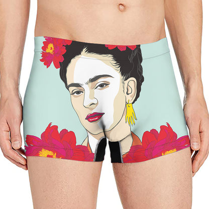 Frida Kahlo And Floral Print Men's Boxer Briefs