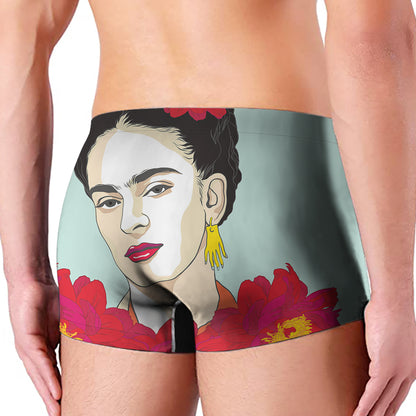 Frida Kahlo And Floral Print Men's Boxer Briefs