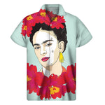 Frida Kahlo And Floral Print Men's Short Sleeve Shirt