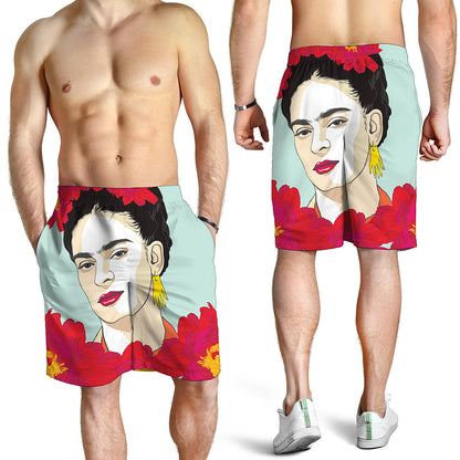Frida Kahlo And Floral Print Men's Shorts