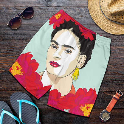 Frida Kahlo And Floral Print Men's Shorts