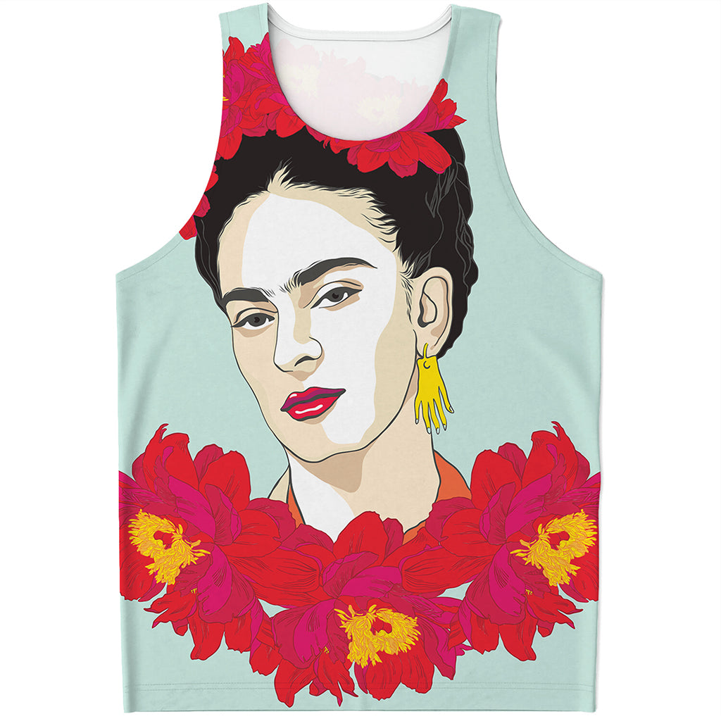 Frida Kahlo And Floral Print Men's Tank Top