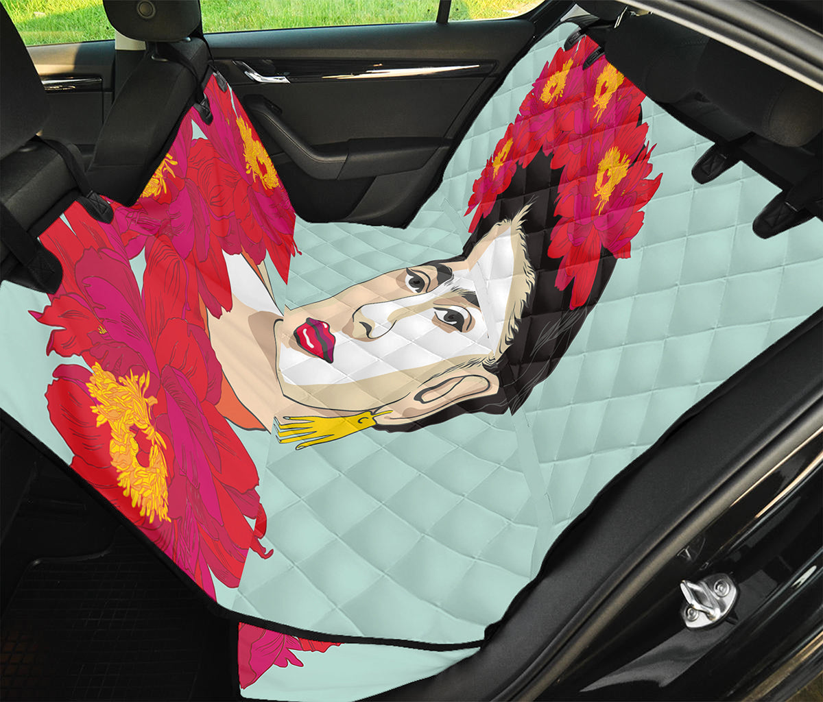 Frida Kahlo And Floral Print Pet Car Back Seat Cover